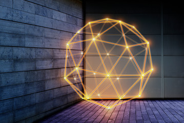 Illuminated geometric pentakis dodecahedron, technology connection concept