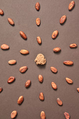 Fototapeta na wymiar Symmertical cocoa beans set with cocoa mass.