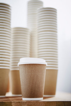 Stacks of recyclable disposable cups
