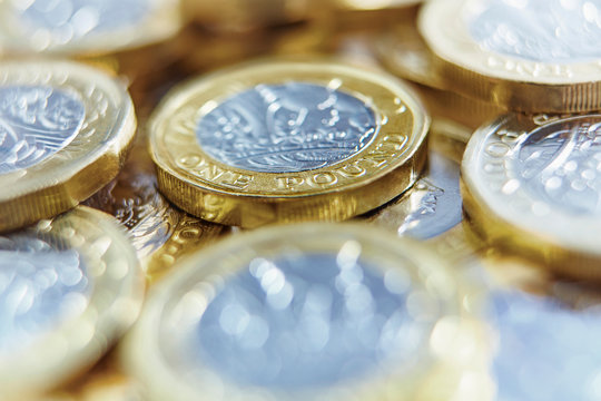 Close up one pound coins