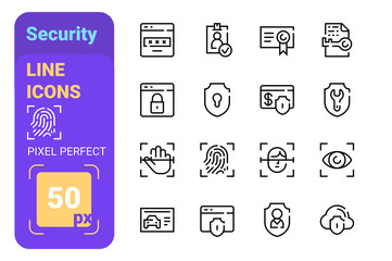 Safety and protection in digital space line icons set