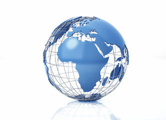 Earth globe stylized with metal grid. Africa view.