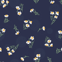 Cute hand drawn floral seamless pattern, chamomile flowers background, great for textiles, wrapping, banner, wallpaper - vector design