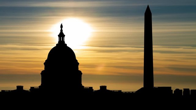 Washington: The United States Capitol Building and Washington Monument at Sunset