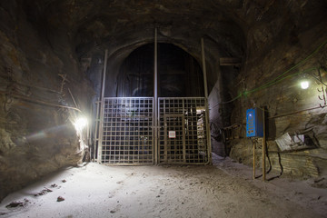 Salt potash mine ore shaft tunnel drift underground cage