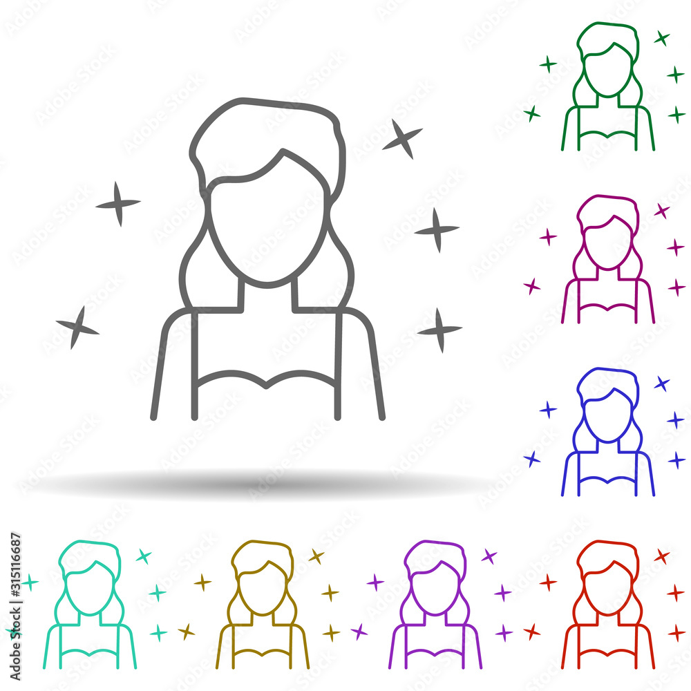 Aufkleber girl young avatar multi color style icon. simple thin line, outline vector of avatar icons for ui an