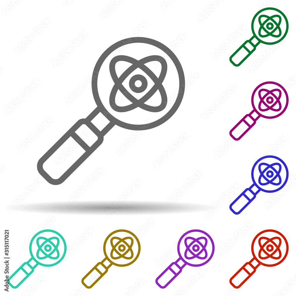 Poster research, atom in multi color style icon. simple thin line, outline vector of bioengineering icons f