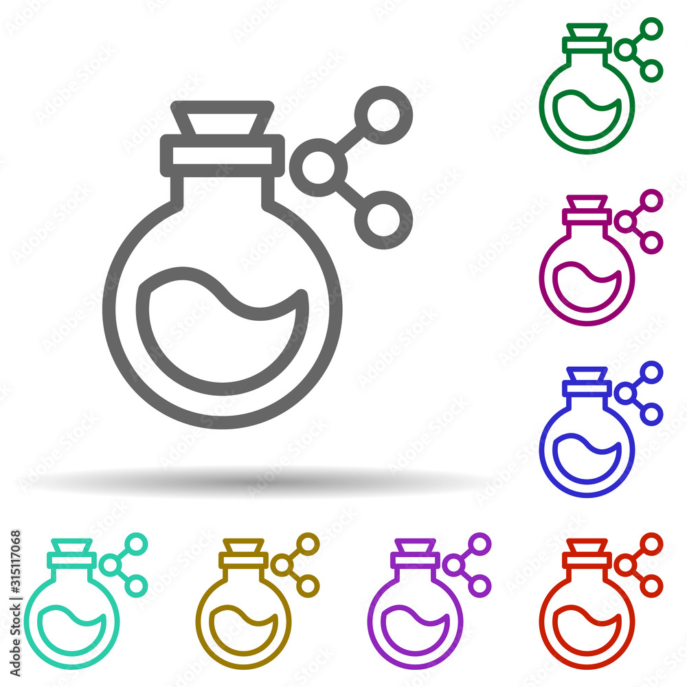 Aufkleber flask, chemistry, laboratory in multi color style icon. simple thin line, outline vector of bioengin