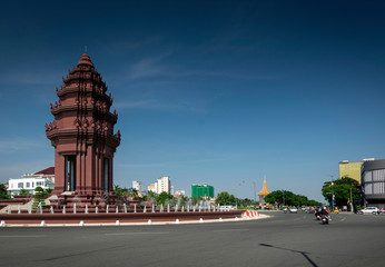 independence monument landmark in central downtown phnom penh city cambodia