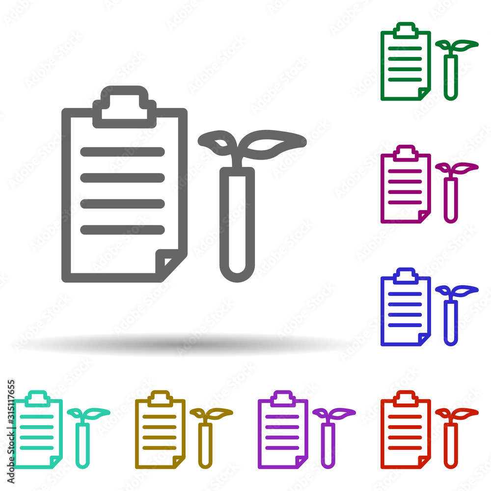 Poster files, text, plant in multi color style icon. simple thin line, outline vector of bioengineering ico