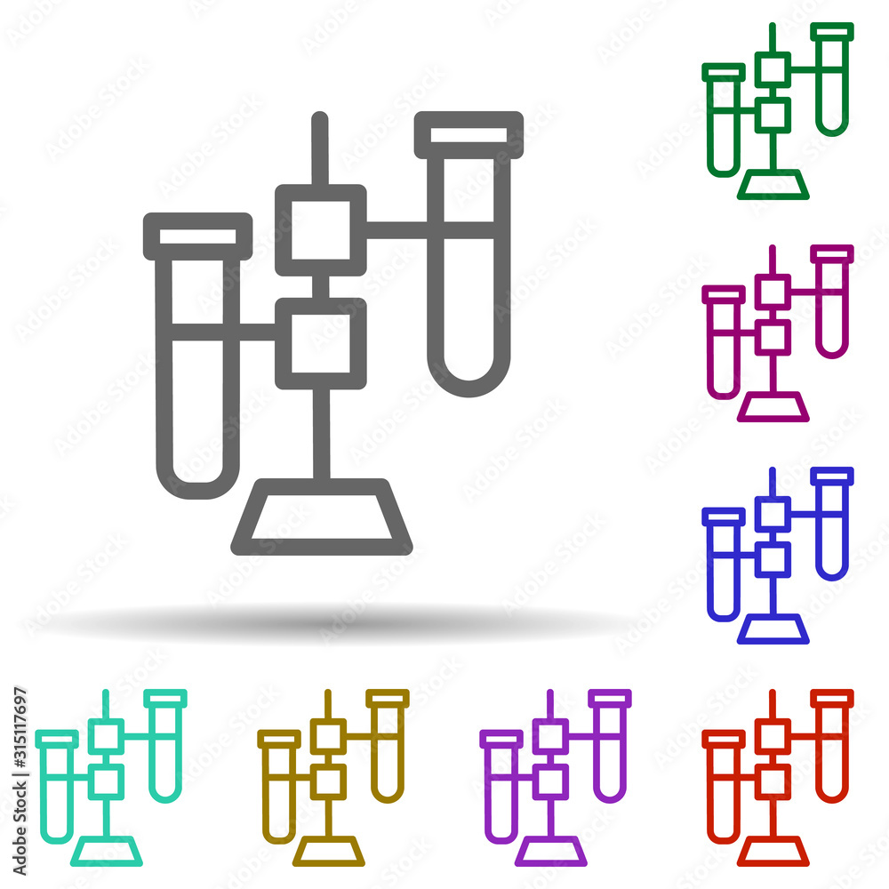 Poster test tube, flask in multi color style icon. simple thin line, outline vector of bioengineering icons