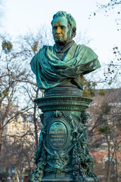 Monument of Andreas Zelinka in Vienna on a cloudy day in winter