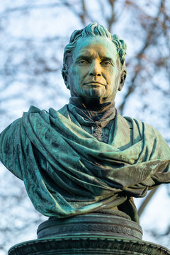 Monument of Andreas Zelinka in Vienna on a cloudy day in winter