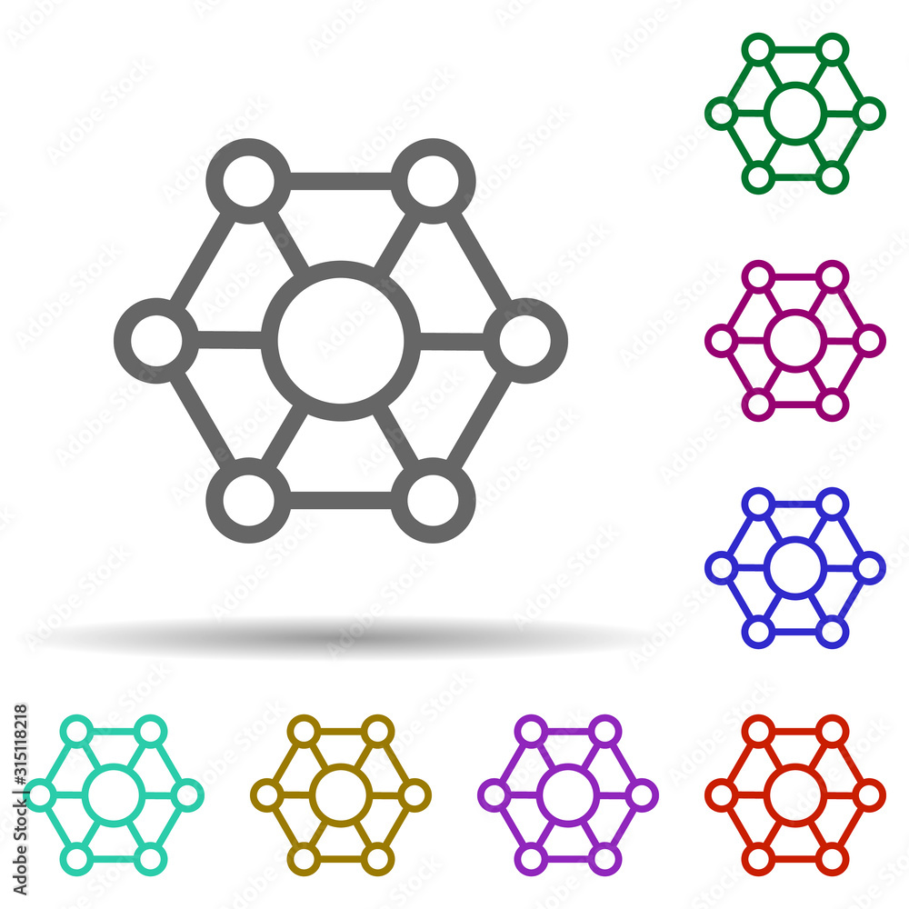 Poster molecular, biology in multi color style icon. simple thin line, outline vector of bioengineering ico