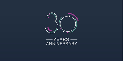 30 years anniversary vector icon, logo. Neon graphic number ation