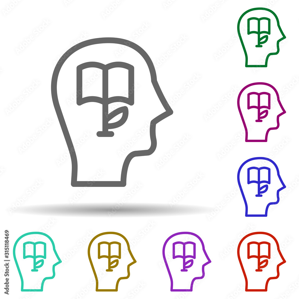 Poster knowledge, head, book in multi color style icon. simple thin line, outline vector of bioengineering 
