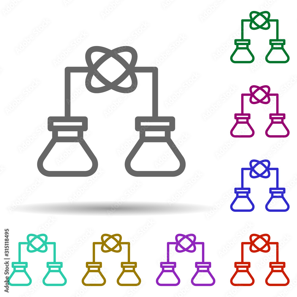 Poster atom, flask, test tube in multi color style icon. simple thin line, outline vector of bioengineering