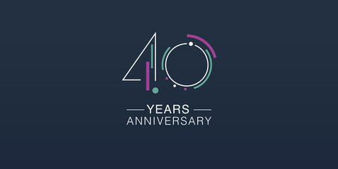 40 years anniversary vector icon, logo. Neon graphic number - obrazy, fototapety, plakaty