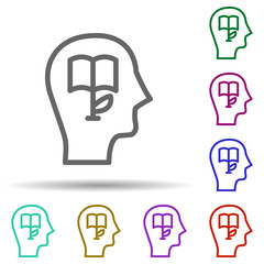 Knowledge, head, book in multi color style icon. Simple thin line, outline vector of bioengineering icons for ui and ux, website or mobile application