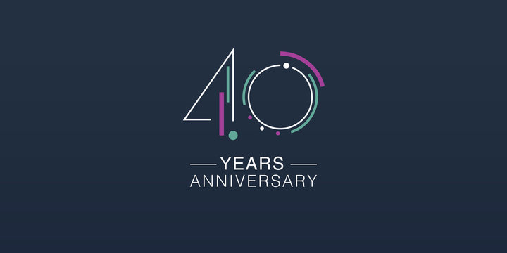 40 years anniversary vector icon, logo. Neon graphic number