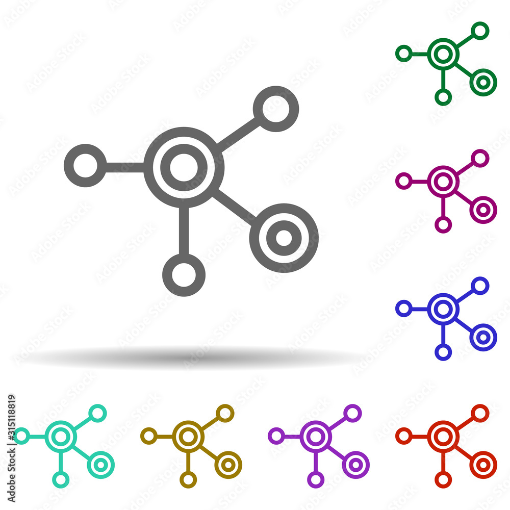 Poster biological network, atom in multi color style icon. simple thin line, outline vector of bioengineeri