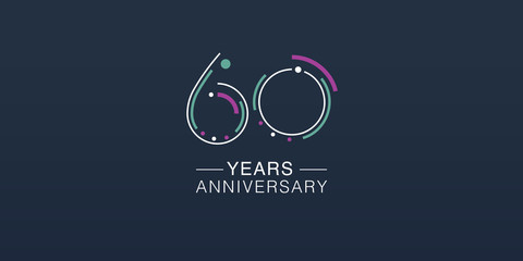60 years anniversary vector icon, logo. Neon graphic number