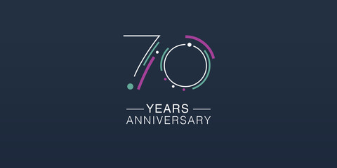 70 years anniversary vector icon, logo. Neon graphic number