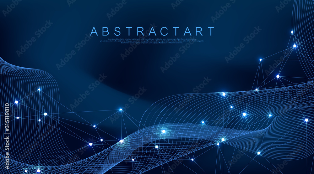 Poster Abstract plexus background with connected lines and dots. Plexus geometric effect. Digital data visualization. Futuristic technology style low-poly element for design. Vector illustration.