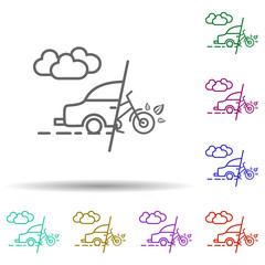 Car, cloud smoke, bicycle in multi color style in multi color style icon. Simple thin line, outline vector of car harmful gases icons for ui and ux, website or mobile application