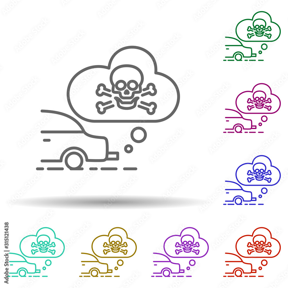 Aufkleber car, toxic, skull in multi color style in multi color style icon. simple thin line, outline vector o