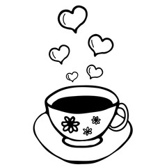 Cute tea cup. Doodle illustration for valentine's day. Hand drawing doodle