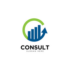 Business consulting logo template. Speech bubble and growth graph vector design.