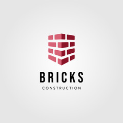 brick shield construction logo vector building label emblem design illustration