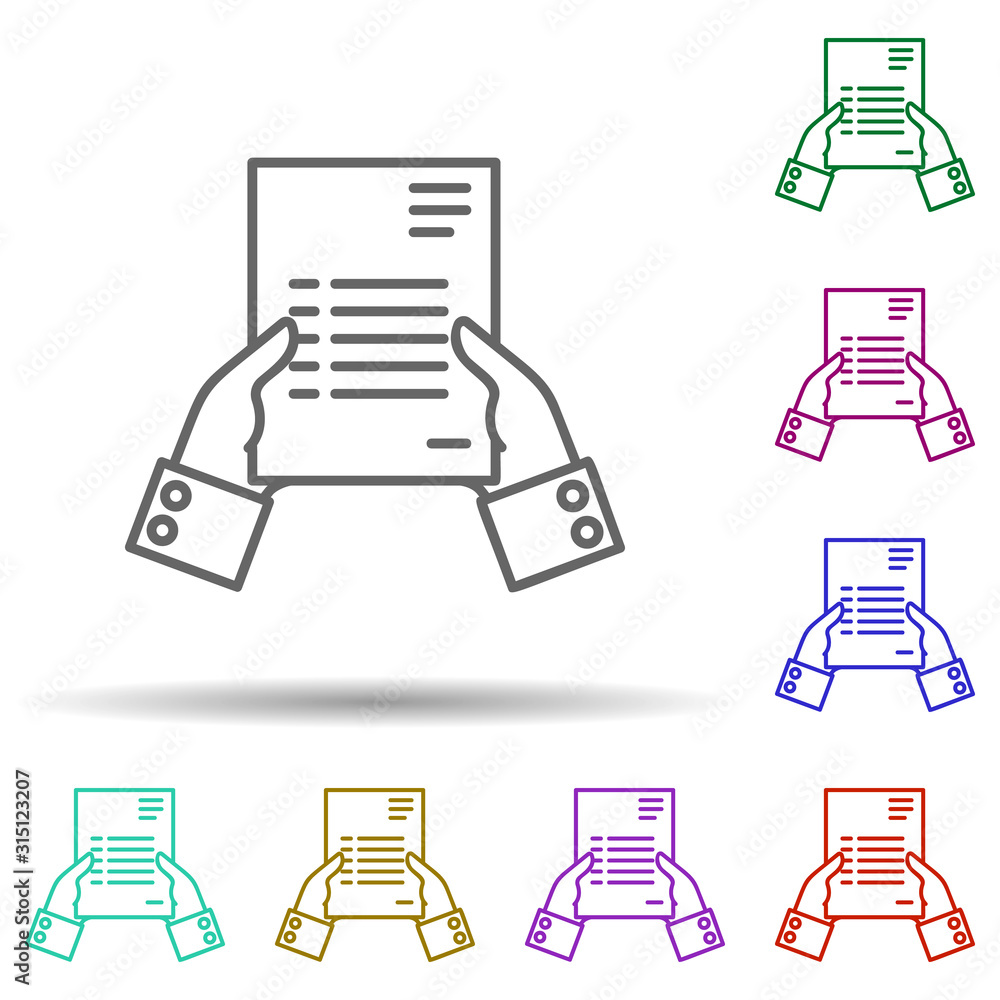 Poster contract, document, hand in multi color style icon. simple thin line, outline vector of communicatio