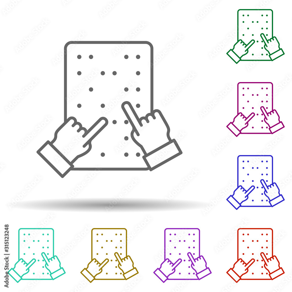Poster braille, hand in multi color style icon. simple thin line, outline vector of communication icons for