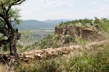 Mezquital Valley, view of sunny Mexican semi-desert landscape