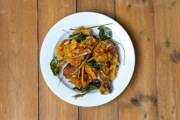 Fried Chicken with lemongrass thai traditional crusine.