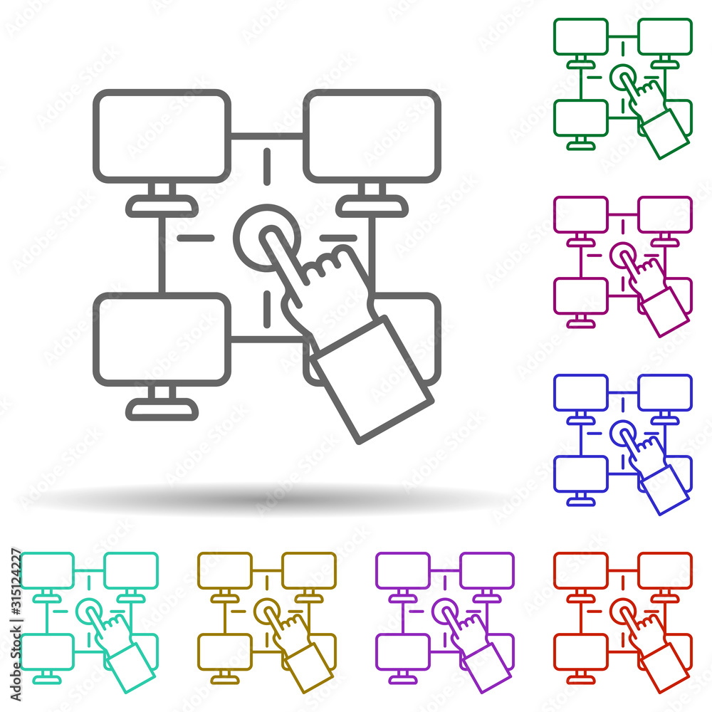 Poster network, communication in multi color style icon. simple thin line, outline vector of communication 