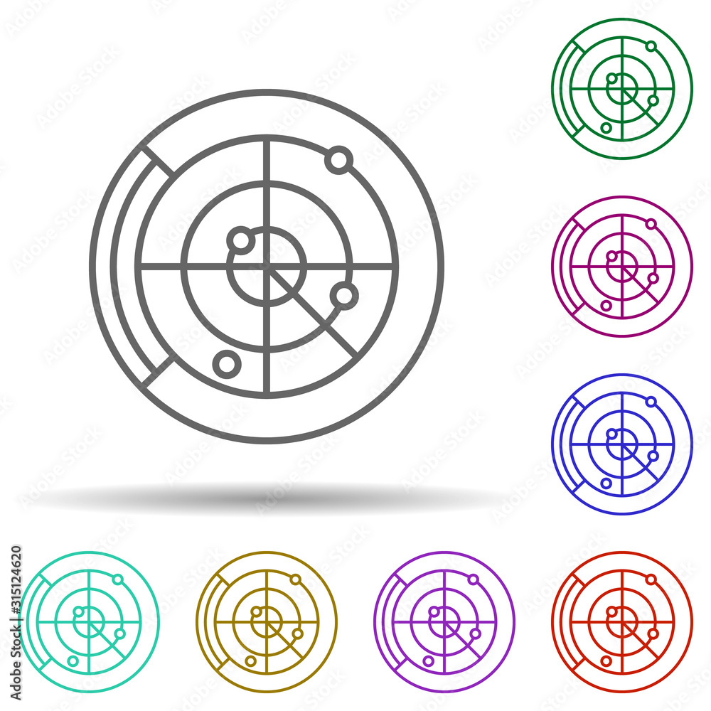 Poster radar, communication in multi color style icon. simple thin line, outline vector of communication ic