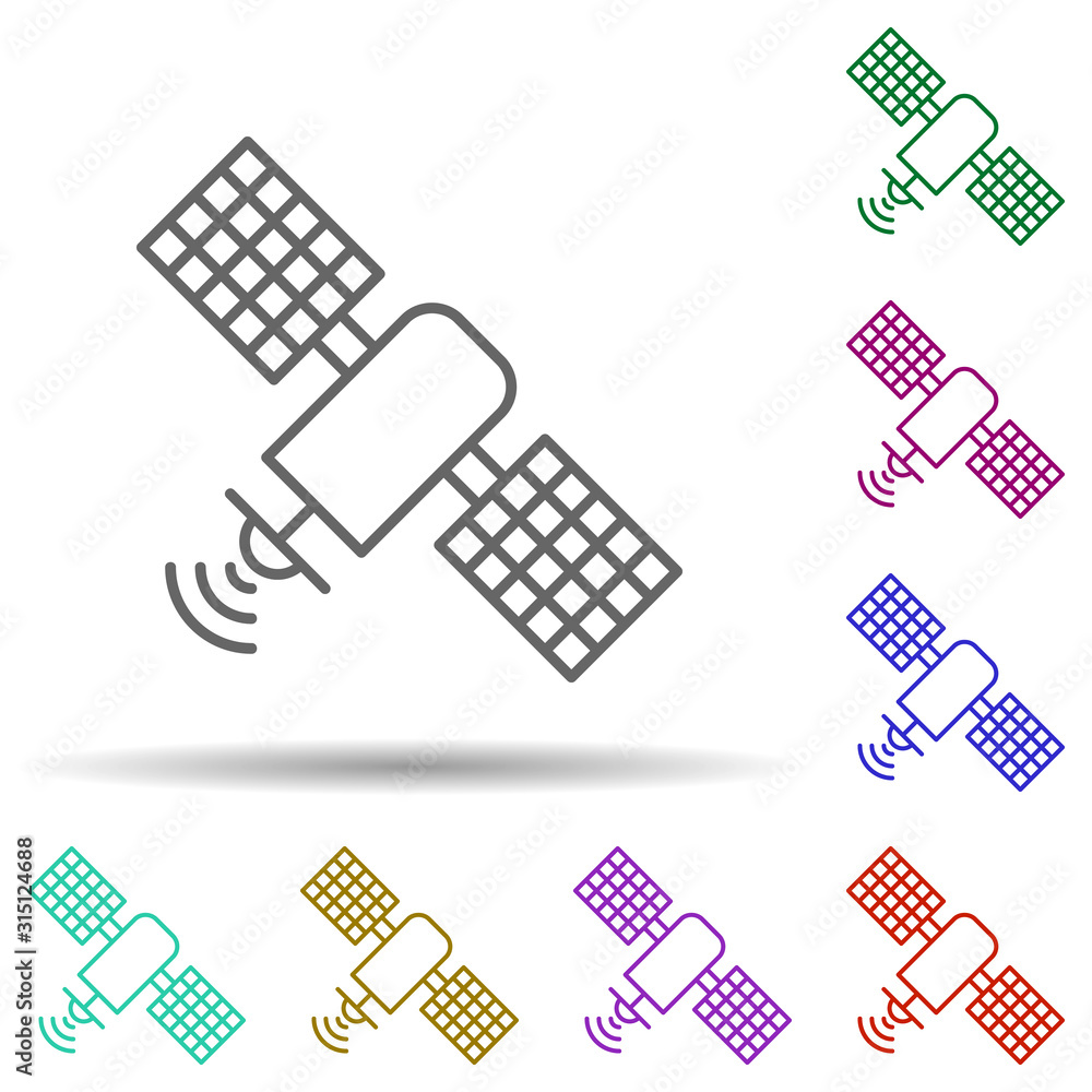Poster satellite, communication in multi color style icon. simple thin line, outline vector of communicatio