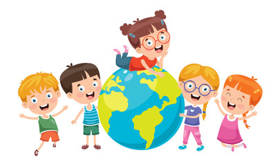 Obraz premium Little Kids Playing With Globe