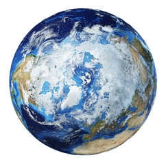 Earth globe 3d illustration. North Pole view.