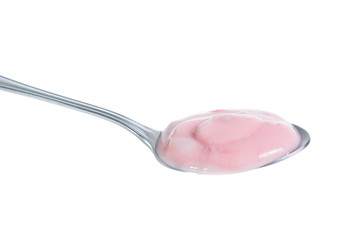 Strawberry yogurt on white background