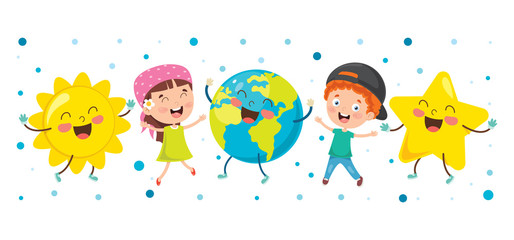 Obraz na płótnie Canvas Little Kids Playing With Globe