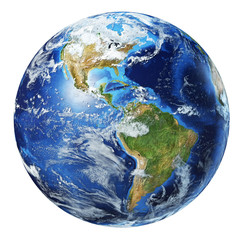 Earth globe 3d illustration. North America and South America view.