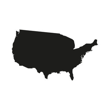 Black silhouette of United States of America map on white background.