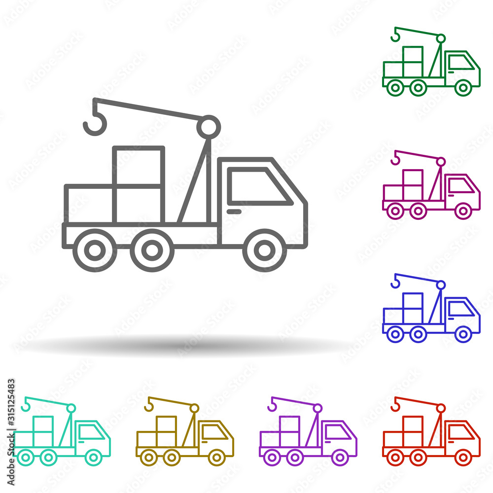 Poster hydraulic crane in multi color style icon. simple thin line, outline vector of consruction machinery
