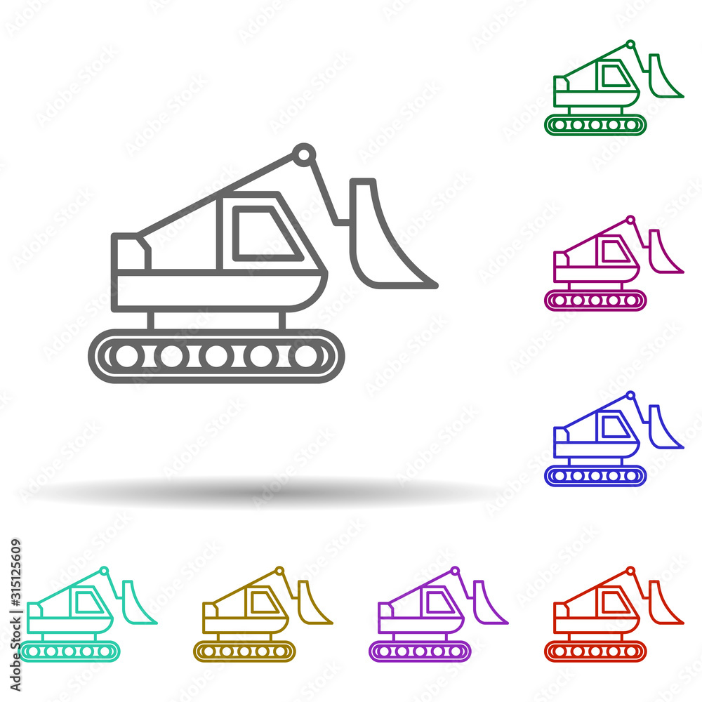 Poster caterpillar excavator in multi color style icon. simple thin line, outline vector of consruction mac