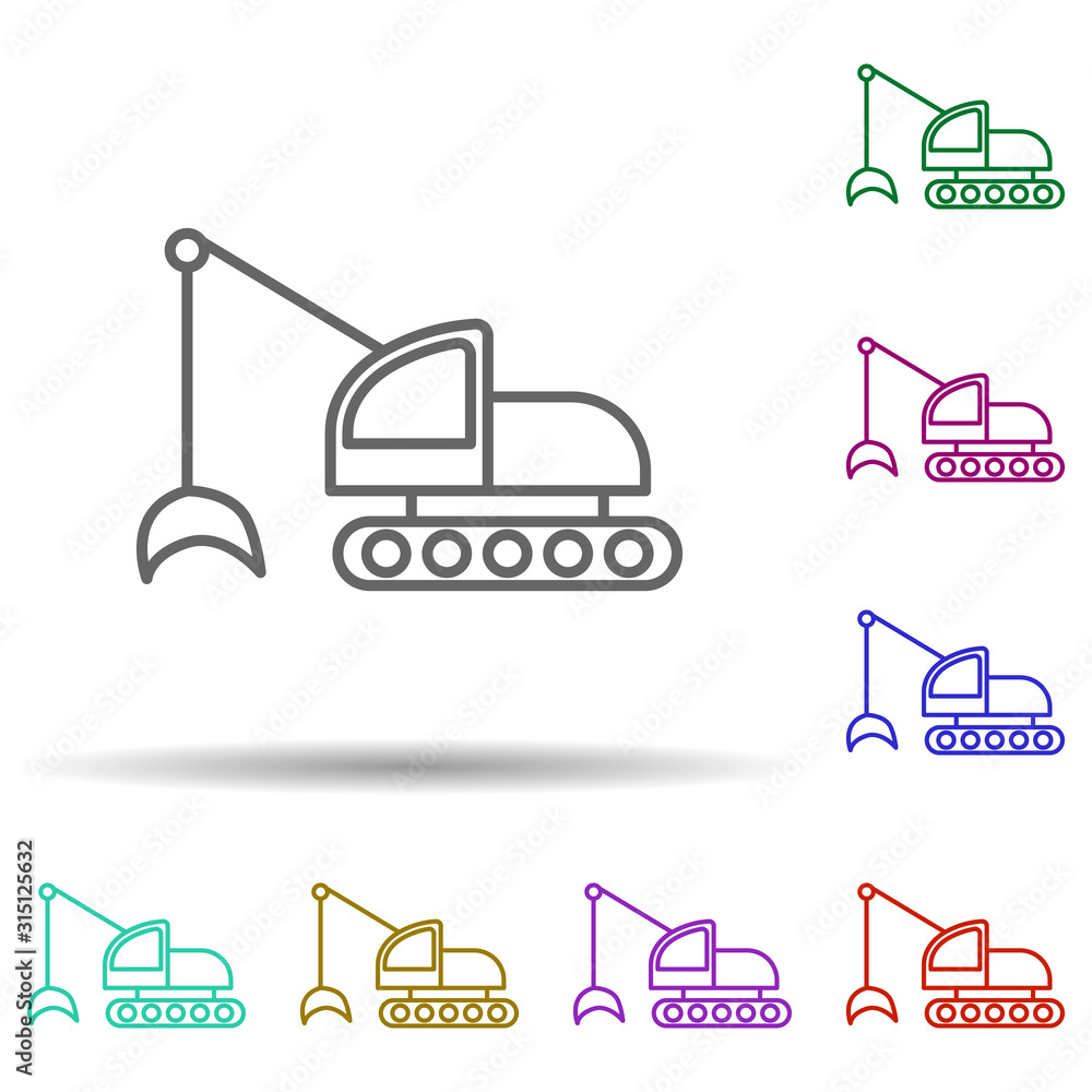 Poster caterpillar excavator in multi color style icon. simple thin line, outline vector of consruction mac