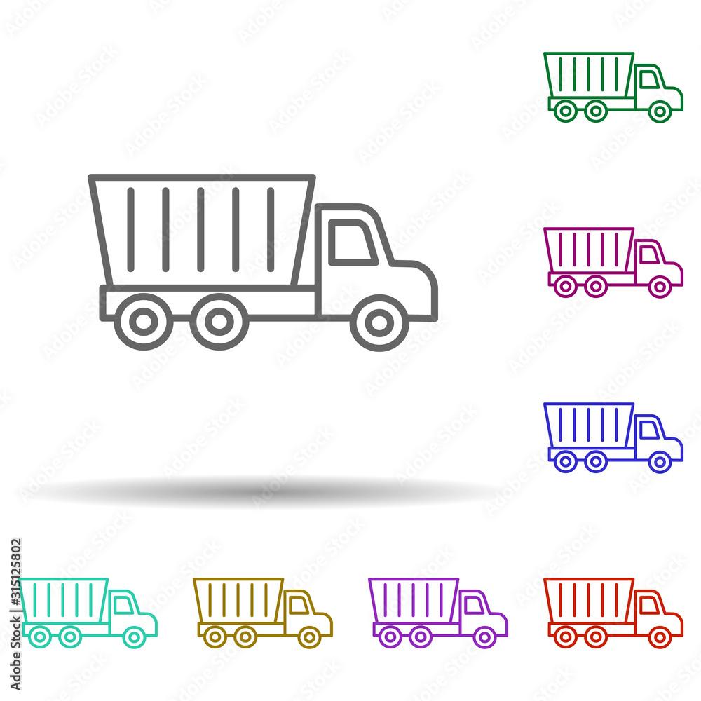 Poster dam truck in multi color style icon. simple thin line, outline vector of consruction machinery icons